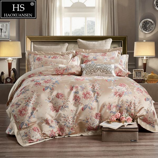 Pastoral Style Peony Pattern Queen King Size Beige Jacquard