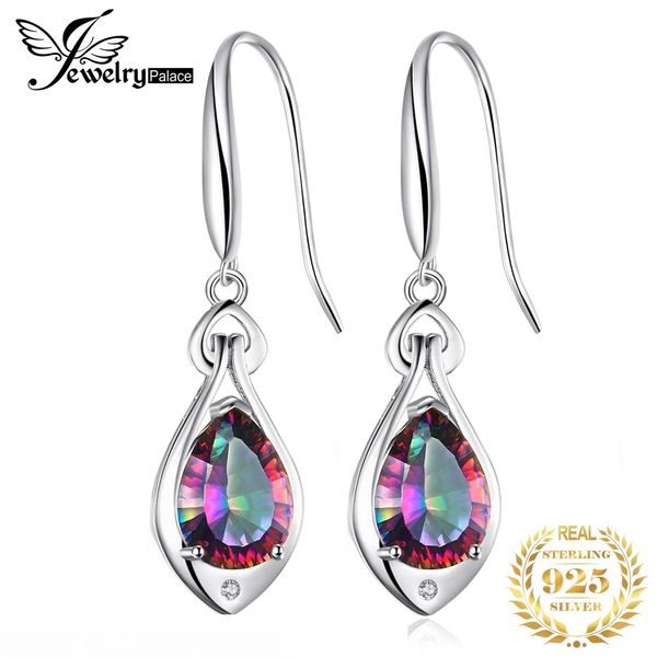 

jewelry water drop 6.8ct rainbow fire mystic z dangle earrings pure 925 sterling silver new fine jewelry for women 2018 new mx190726, Golden;silver