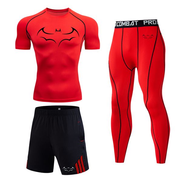 

с короткими рукавами запуск футболки беговая гетры спортивные шорты 3 шт костюм для мужчин быстрый сухой compression спортивная одежда мужчи, Black;blue