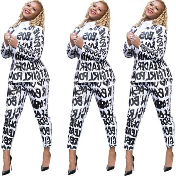 

women designer letters printed suits casual long sleeve long pants fashion natural color suits womens clothing, White