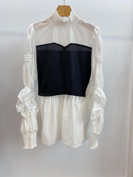 

2020 fashion new women patchwork casual shirt blouse ladies puff sleeve shirt gdnz 5.02, White