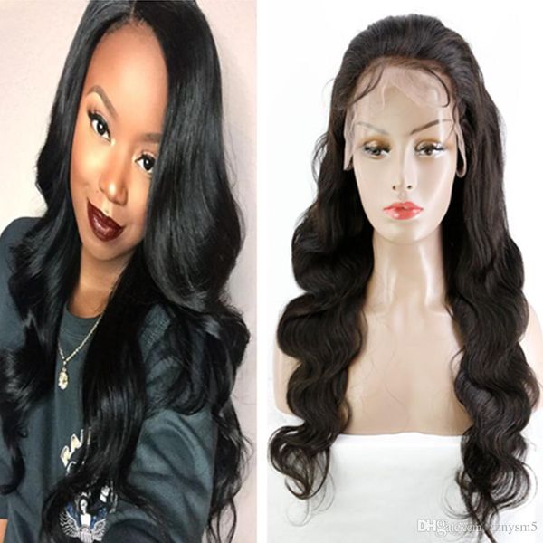 

24inch объемная волна предварительно сорвал полный парик шнурка человеческих волос glueless полный парик шнурка с волосами младенца длинные, Black