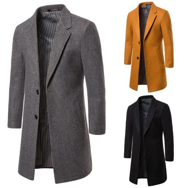 

men's wool & blends 2021 autumn and winter style export overcoat large size woolen england coat, Black