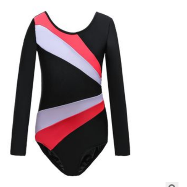 

stage wear girls long sleeve rhythmic gymnastics leotard dance unitard children's ballet kids athletics costume bodysuit, Black;red