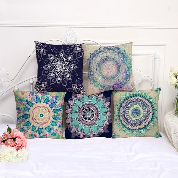 

fresh mandala pillow case cushion cover linen cotton throw square flower pillowcase cover sofa pillowcase bed pillowcover drop ship