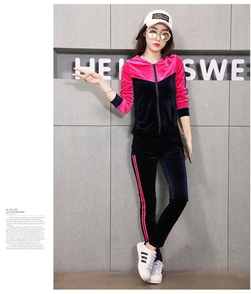 

2018. женщины костюм женщин пэчворк спортивная осень новый повседневный -3xl наборы золотые бархат женские костюмы костюм, Gray