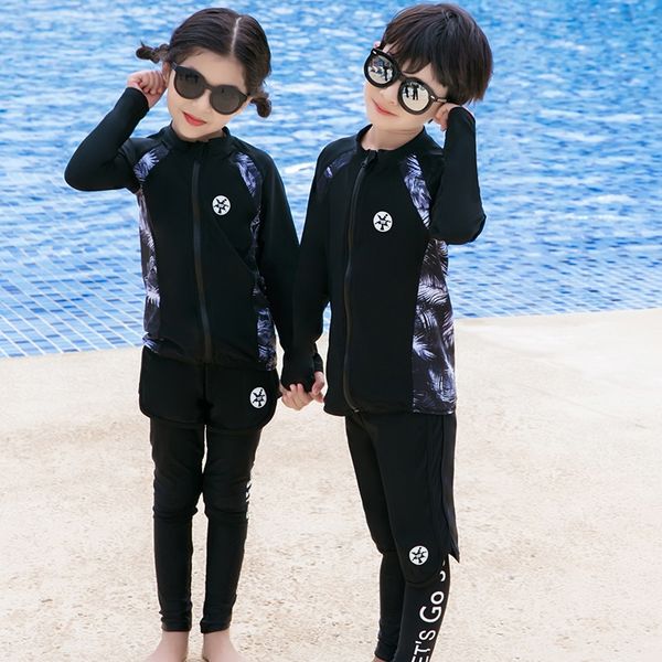 

outdoor children's swim diving split long-sleeved swim baby sunscreen diving suit parent-child jellyfish suit, White;black