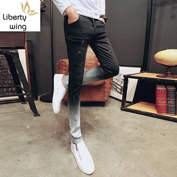 

new summer brand fashion 2020 patchwork color slim fit skinny jeans men casual black denim pencil pants male trousers, Blue