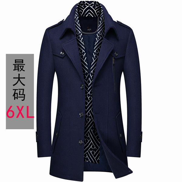 

thickened men's wool scarf collar long wool coat coat men's clothing, Black