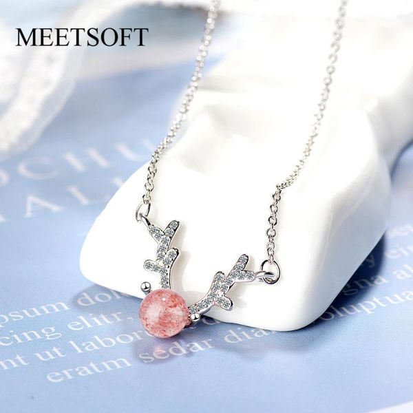 

pendant necklaces meetsoft 925 silver necklace minimalist clavicle chain female small crystal anmial elk antlers quartz jewerly gift