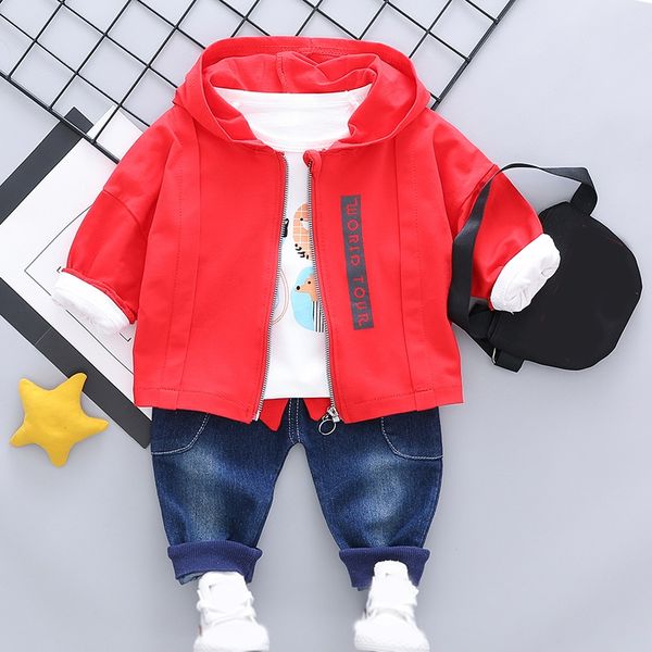 

3шт baby boy girl осенняя одежда набор с длинным рукавом мультфильм принт футболка с капюшоном буквы толстовка джинсовые брюки повседневные, White