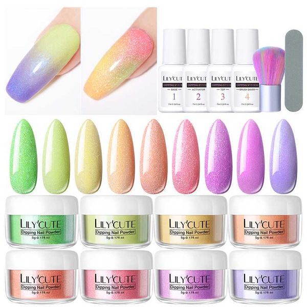 

lilycute 2/3/4/8pcs set dipping nail glitter powder kits gradient french nail powder colorful holographic natural dry pigment, Silver;gold