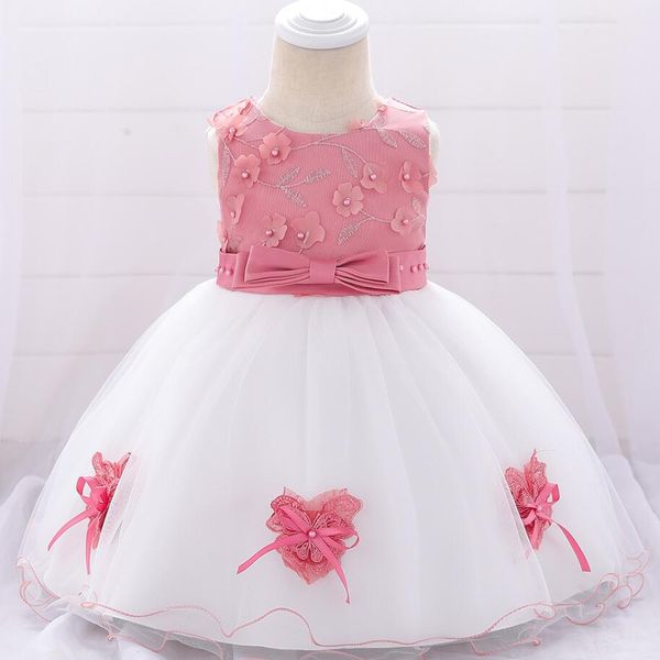 

baby dresses summer 2019 new butterfly knot applique dress sleeveless floral beaded baby girl birthday party dress, Red;yellow