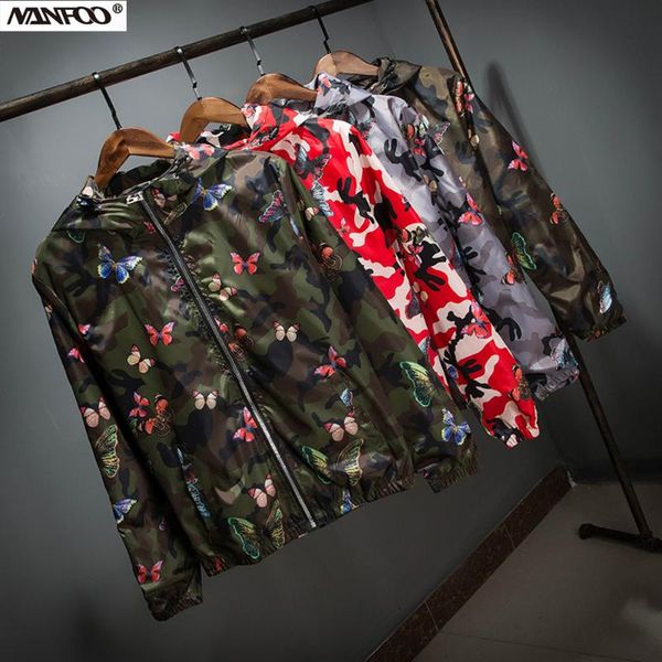 

outdoor camouflage hiking windbreaker spring summer thin camping jackets autumn travel hooded coat with butterfly printed, Blue;black