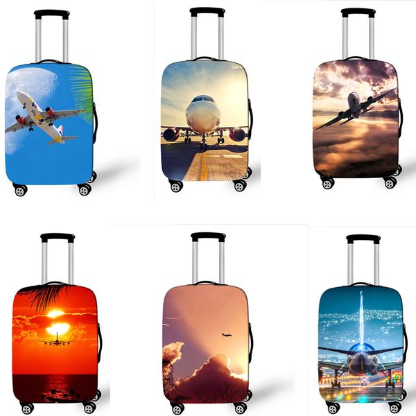 

18-32 inch aircraft travel suitcase cover printed plane elastic luggage protective cover anti-dust travel accessory, Black