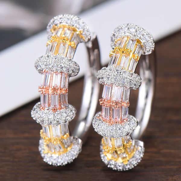 

godki 30mm luxury bamboo knot cubic zircon cz hoop earrings for women wedding dubai trendy earrings boucle d'oreille femme 2019, Golden