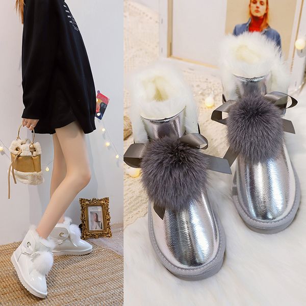 

winter boots lady shoes boots-women australia lace up flat heel round toe booties ladies 2020 2019 snow med rubber short plush, Black