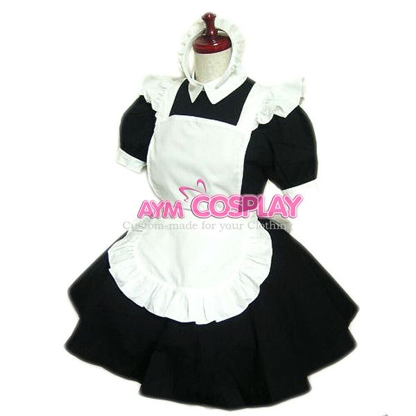 

lockable black cotton mini sissy maid dress, Black;red