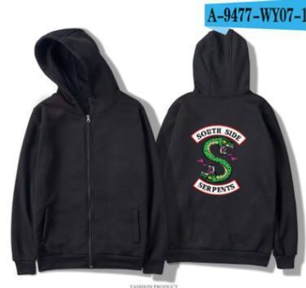 

riverdale mens cardigan sweatshirts designer hooded zipper casual hoodies fleece pullovers, Black