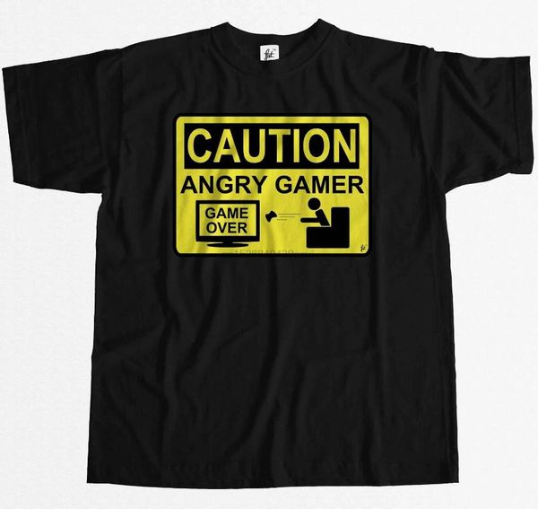 

внимание сердитый gamer - предупреждающий знак game over затерянный mens t-shirt, White;black