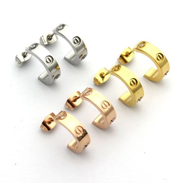 

z53 fahion big c brand earring for love women factory wholesale decorative screw stone earring sell jewelry can carving logo, Golden;silver