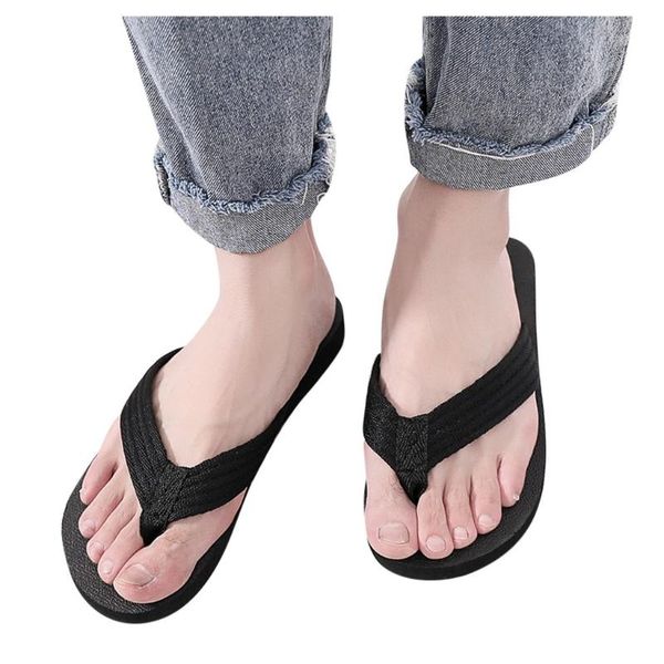 

solic color canvas flip flops men beach breathable clip toe casual shoes men flats home slippers male summer flip flops hombres, Black