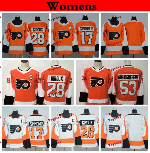 

womens philadelphia flyers 2019 28 claude giroux 17 wayne simmonds 53 shayne gostisbehere hockey jerseys ladies girls kids stitched shirts, Black;red