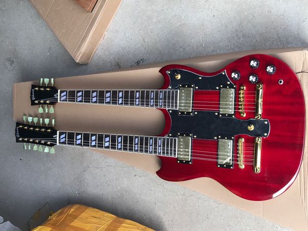 

sg double neck 12 string +6 string electric guitar deep wine gold