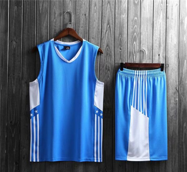 

men blank double-sided basketball team uniforms kits sports clothes tracksuits personality customized basketball sets with shorts h34-5, Blue;black