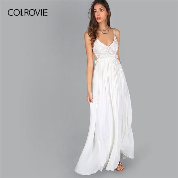 

colrovie белого v neck lace overlay backless плиссированных партии maxi платье женщина 2019 рукава sexy vestidos женского платьев скольжения, Black;gray