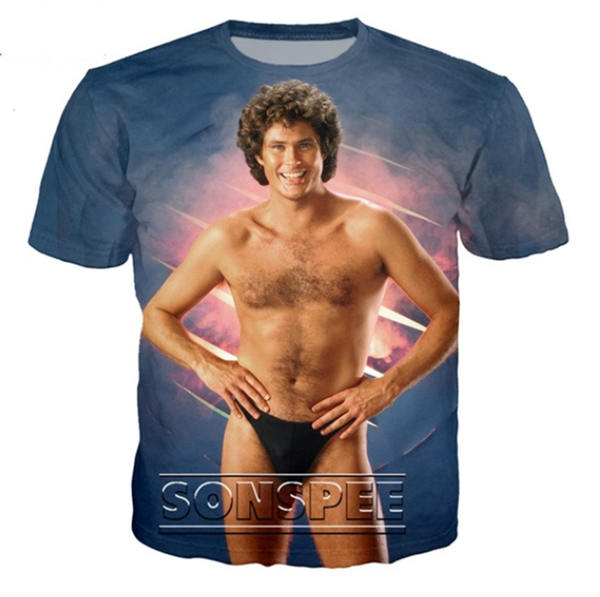 

забавный дэвид hasselhoff 3d printing мужчины женщины тенниска punk rock streetwear вскользь harajuku рубашки с коротким рукавом k1335, White;black