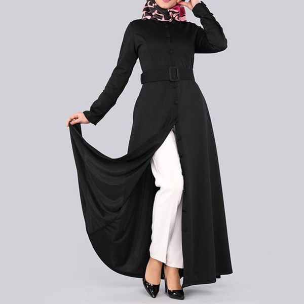

abaya jilbab muslim maxi dress solid long sleeve high waist belted kaftan long dress vintage plus size s-2xl islamic clothings, Red