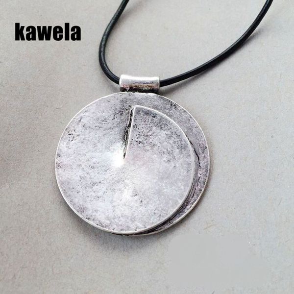 

new vintage round alloy black leather pendant necklace, Silver