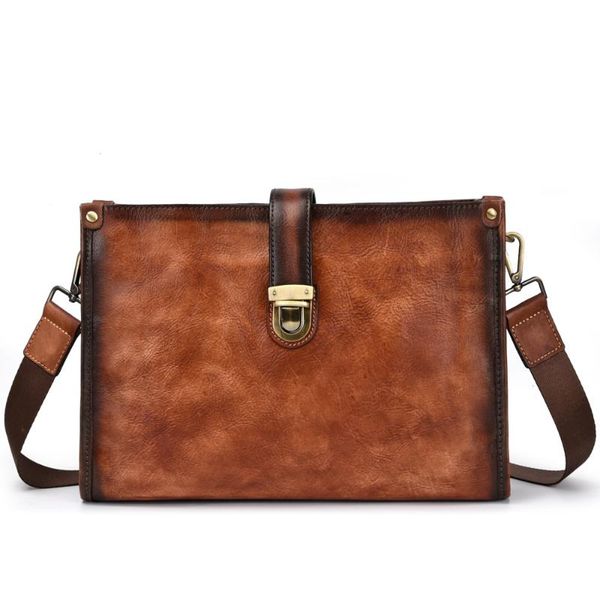 

2020 new men's leather vintage briefcase handbag leather lapbag for men men's genuine bag business office