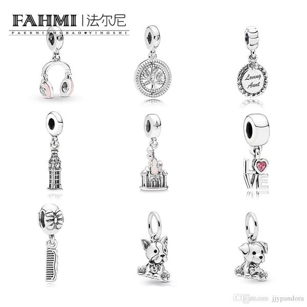 

fahmi 100% 925 sterling silver pink headphones hanging love with pink crystal tree of life hanging loving aunt dangle labrador puppy hanging, Black