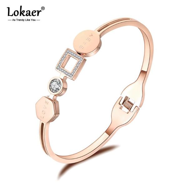 

lokaer trendy stainless steel love baby letter cubic zirconia cuff bangles bracelets lovers jewelry valentine's day gift b18070, Black