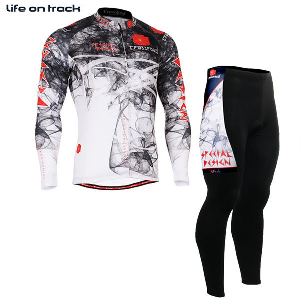 

cycle clothing sets men long sleeve outdoor ciclismo skins compression tights printing bicicleta jerseys tracksuits for male, Black;red