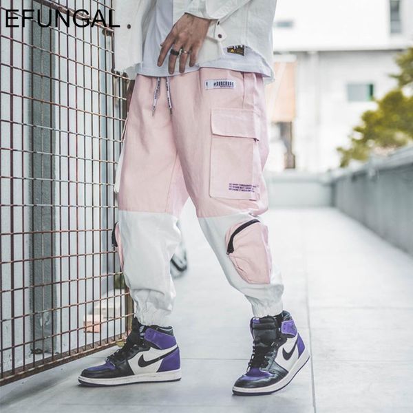 

track pants men 2019 spring summer pockets harem joggers color patchwork hip hop trousers man skateboard streetwear pl03, Black