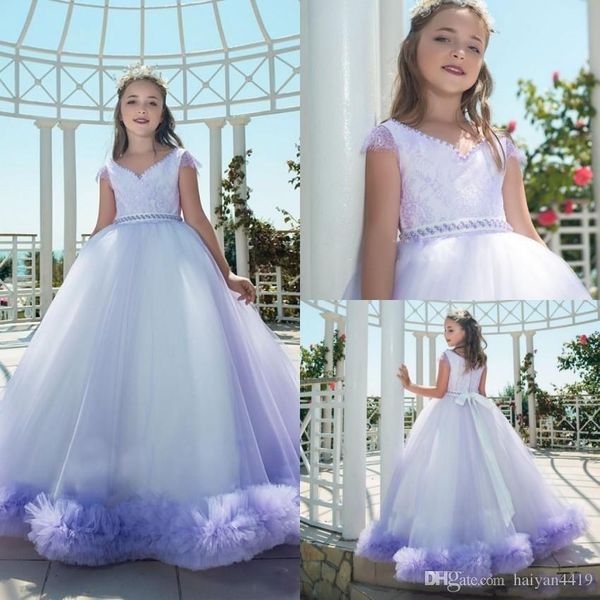 

2019 новое поступление бальное платье девушки pageant платья с v-образным вырезом cap рукава из бисера тюль оборки пояса лук пухлые дети цве, White;red