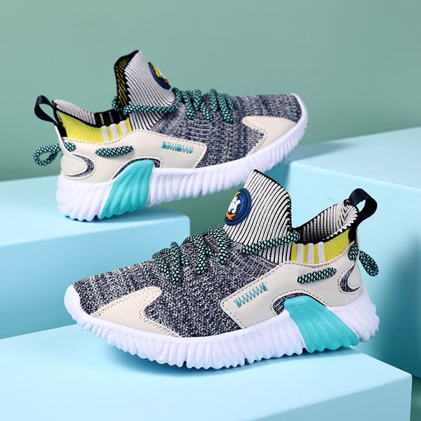 

kids light shoes boys and girls casual mesh flying textile sneakers breathable soft bottom running shoes size 29-39, Black