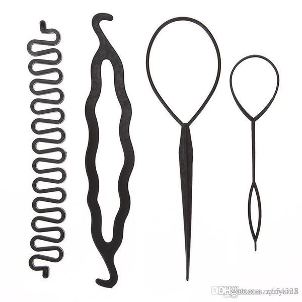 

4шт / набор 3 виды магии для укладки волос аксессуары набор плетельные волос pin bun roller чайник волос плетение twist ujibg бигуди для укл, Brown