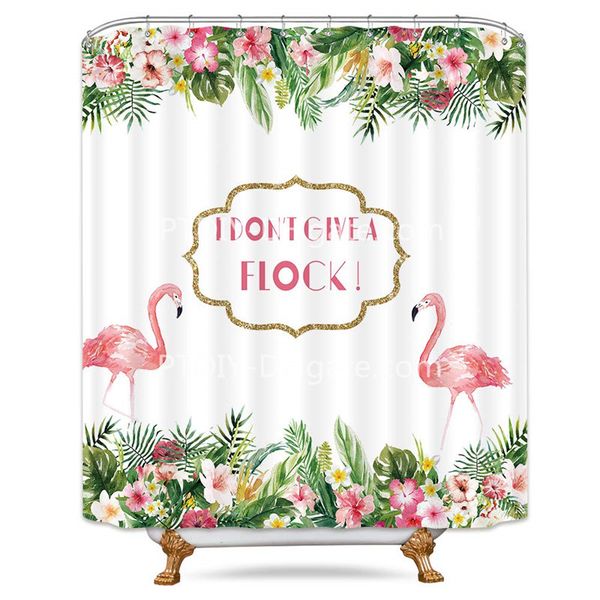 2019 Pink Flamingo Shower Curtain Aloha Hawaiian Floral Leaves