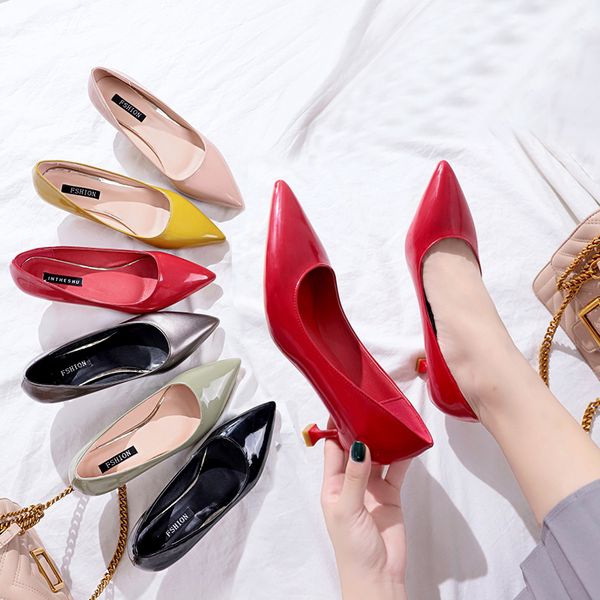 

concise comfort high heels 2019 autumn new wild shallow mouth stiletto single shoes 6 cm dress party pumps elegant women's shoes, Black
