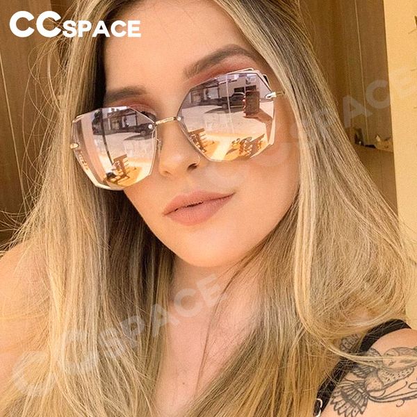 

49061 rimless polygon luxury sunglasses men women fashion shades uv400 vintage glasses, White;black