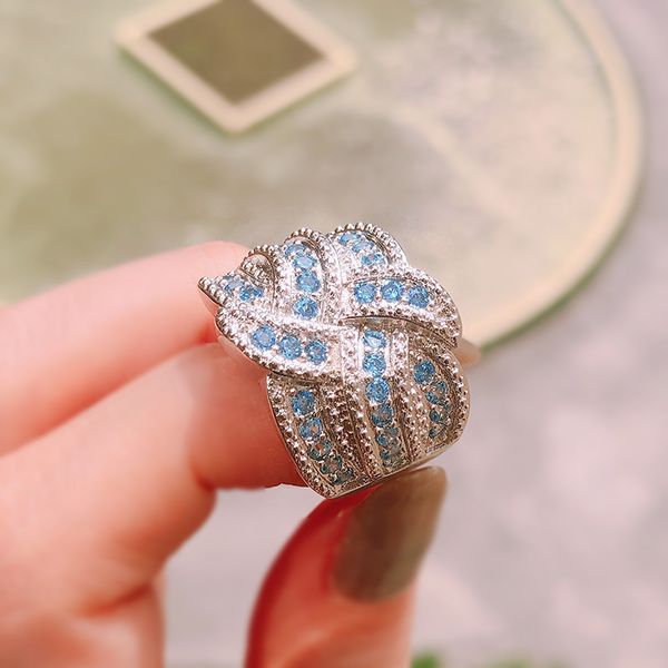 

роскошные многослойные синие цирконовые обручальные кольца для женщин банкет ну вечеринку ювелирные изделия европейская мода преувеличены об, Silver