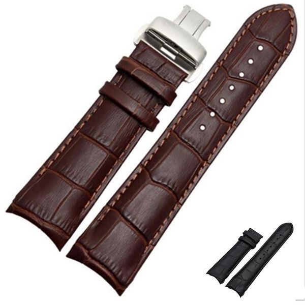 

curved end genuine leather watchband 22mm 23mm 24mm for tissot couturier t035 watch band steel buckle strap wrist bracelet brown t190620, Black;brown