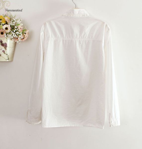 

white blouse women work button feminina lace turn down collar long sleeve cotton shirt plus size s xxl blusas up