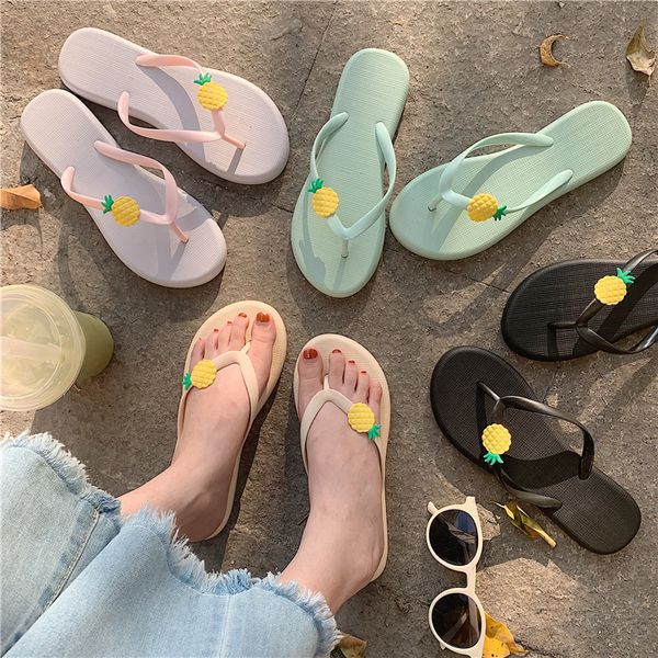 

flip flops women anti-slip flip flops fashion cute cartoon seaside beach shoes pvc flat slipper shoes, Black