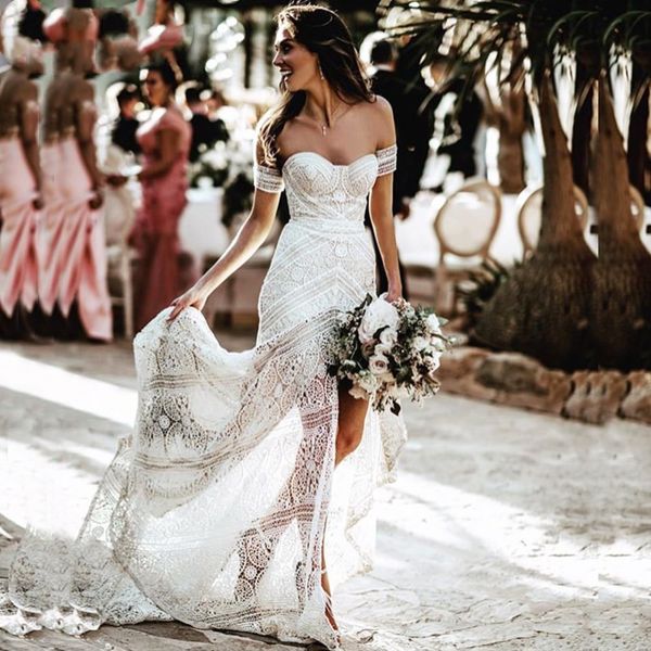 

boho beach soft white lace mermaid wedding dress sweetheart long bridal dress hawaiian bride gown summer vestido de
