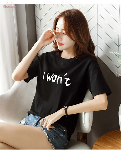 

2020 new style short sleeve women tshirt summer fashion new simple loose mini print letter o neck multi color, White